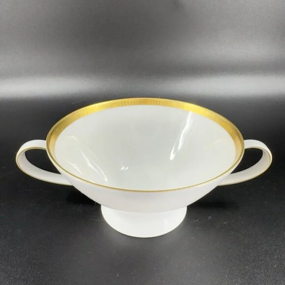 Rosenthal Germany White Gold Band Black Lines Double Handle Cup Saucer Set‎